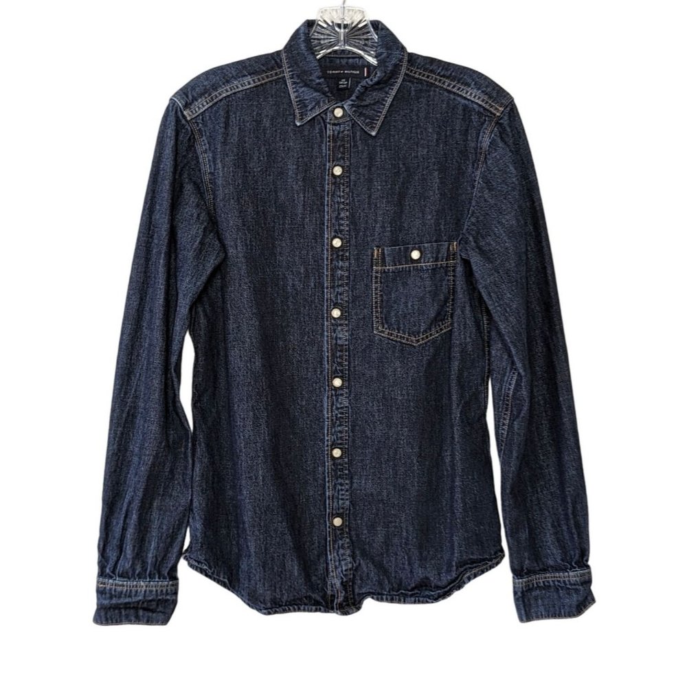 Tommy Hilfiger long sleeve snap‎ button embroidered mens denim Shirt XS